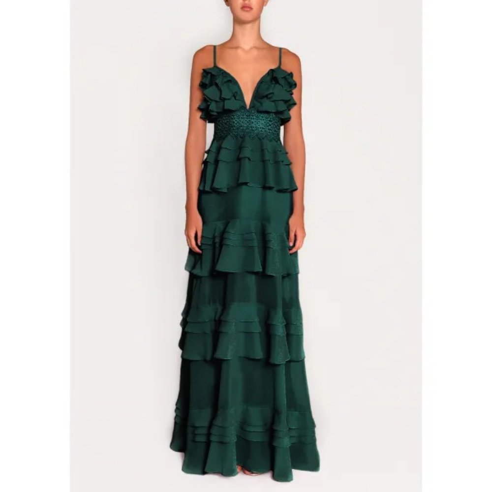 True Decadence - Forest Green Tiered Ruffle Maxi Dress